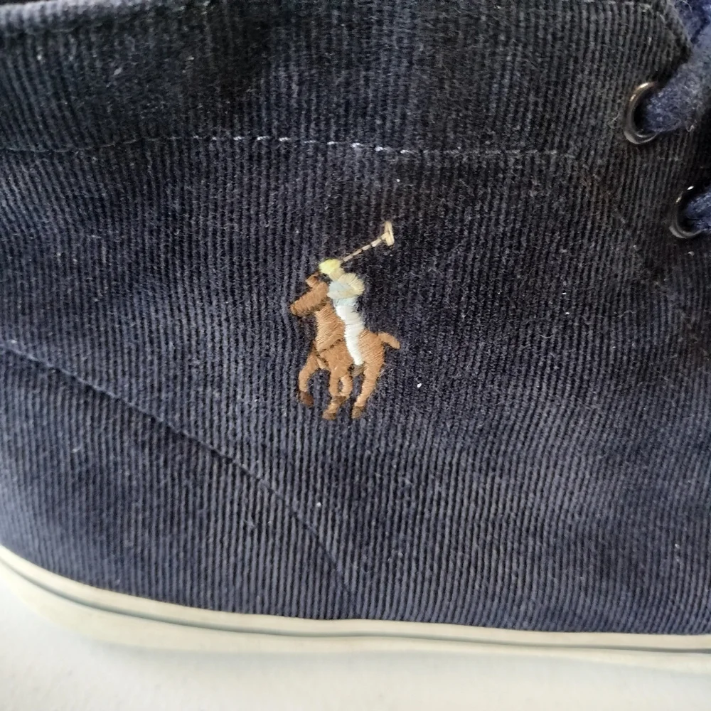 Polo Ralph Lauren Talin Navy Corduroy Brown Suede High-Top Sneakers 14 Preppy